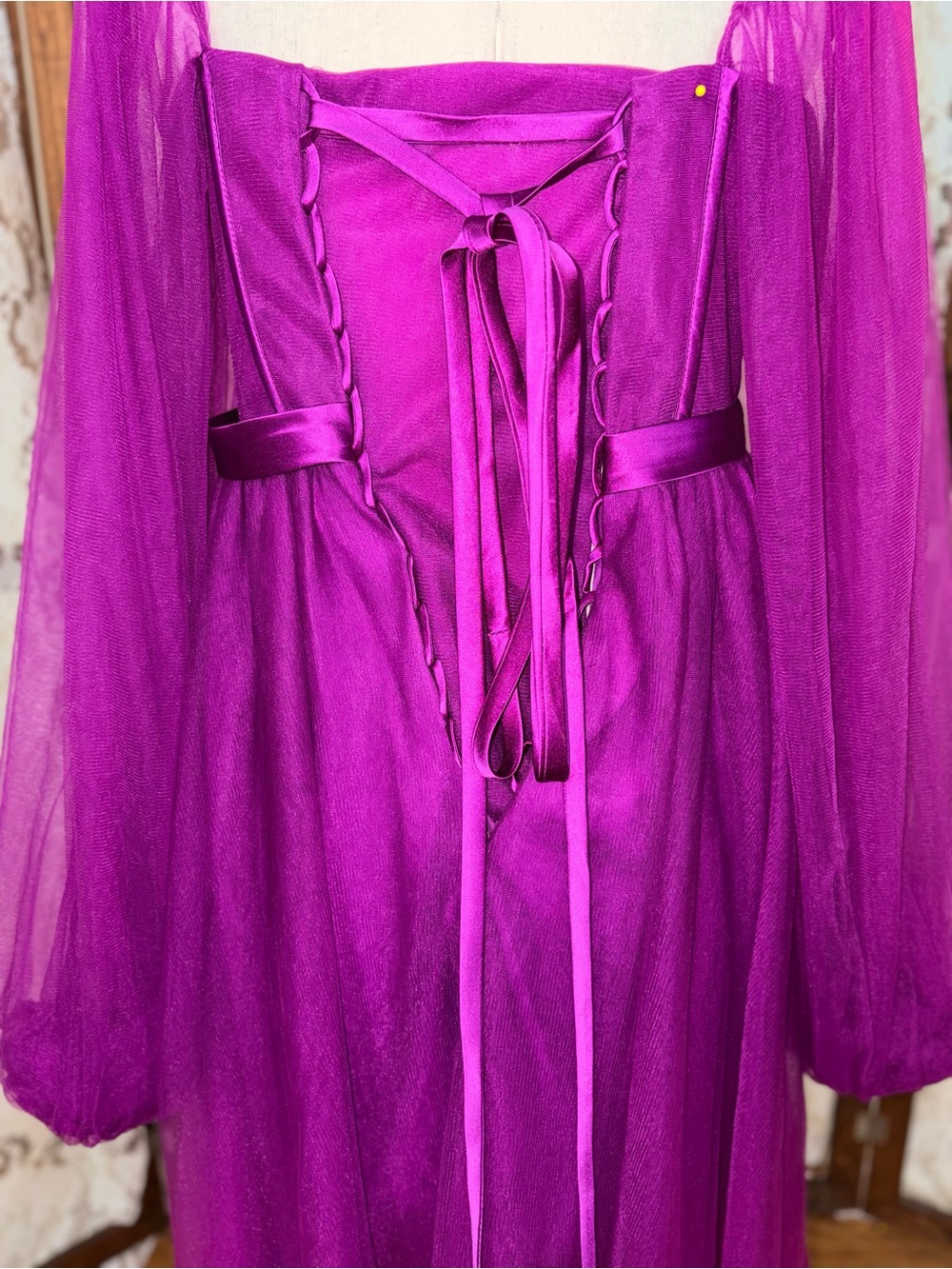 Gorgeous Purple Mesh Corset Gown - Picture 5 of 6